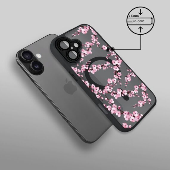 Etui do iPhone 17 Color Flush z MagSafe, z osłoną aparatu, sakura kwiat wiśni, czarne (6)