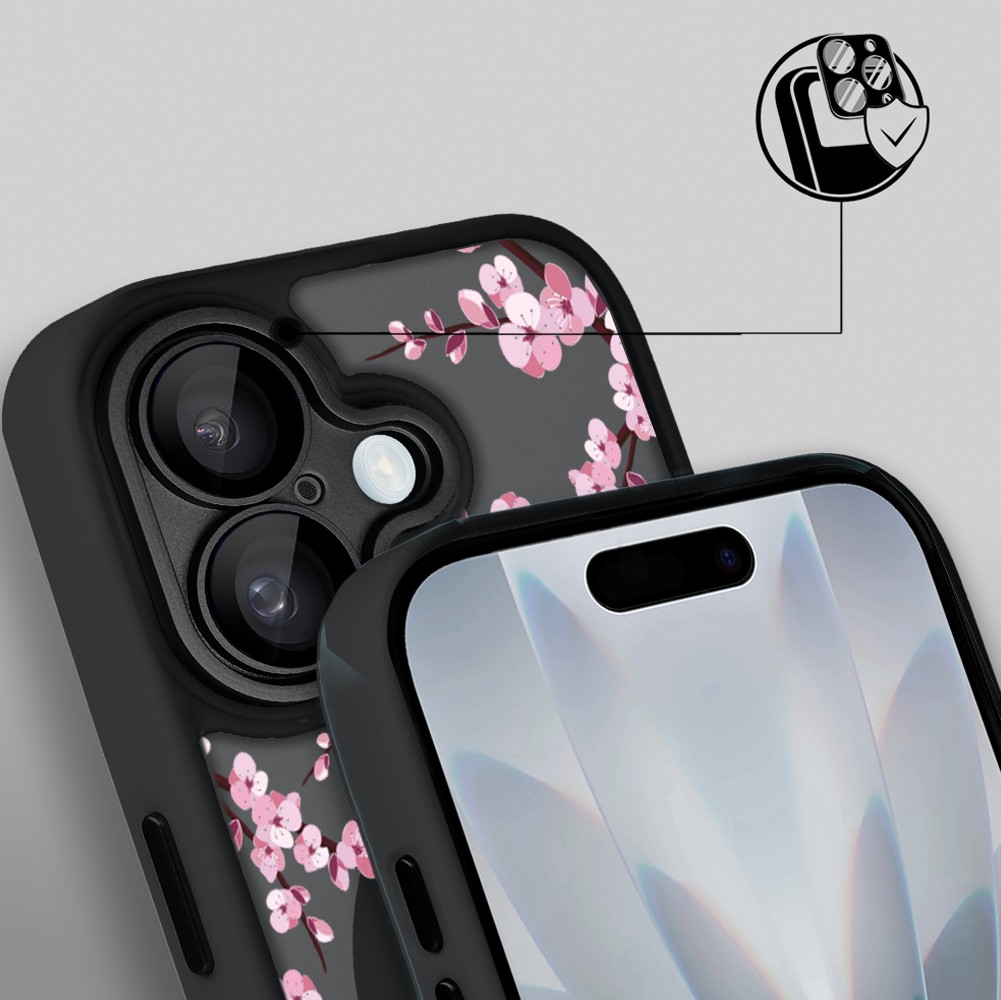 Etui do iPhone 17 Color Flush z MagSafe, z osłoną aparatu, sakura kwiat wiśni, czarne (8)