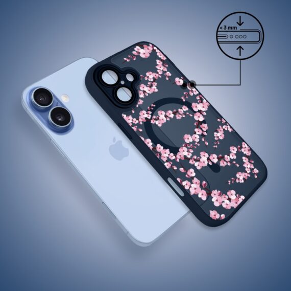 Etui do iPhone 17 Color Flush z MagSafe, z osłoną aparatu, sakura kwiat wiśni, granatowe (2)