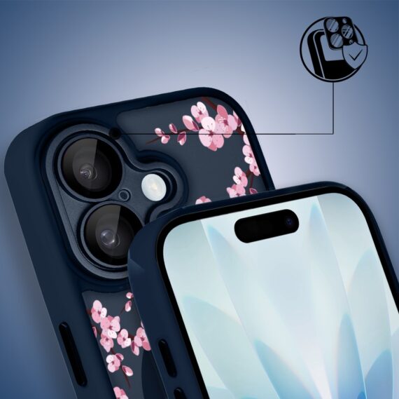 Etui do iPhone 17 Color Flush z MagSafe, z osłoną aparatu, sakura kwiat wiśni, granatowe (4)