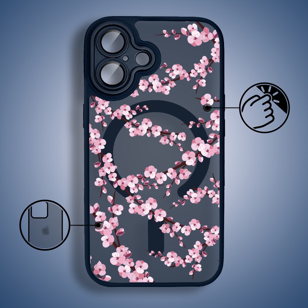 Etui do iPhone 17 Color Flush z MagSafe, z osłoną aparatu, sakura kwiat wiśni, granatowe (7)
