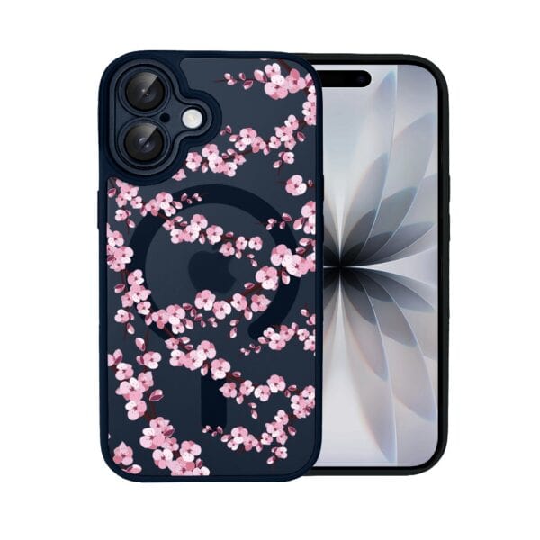 Etui do iPhone 17 Color Flush z MagSafe, z osłoną aparatu, sakura kwiat wiśni, granatowe