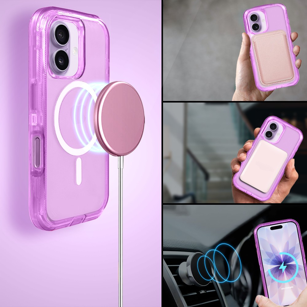 Etui do iPhone 17 Crystal Armor Magsafe, Anti-Drop pancerne 3w1, ametyst (9)
