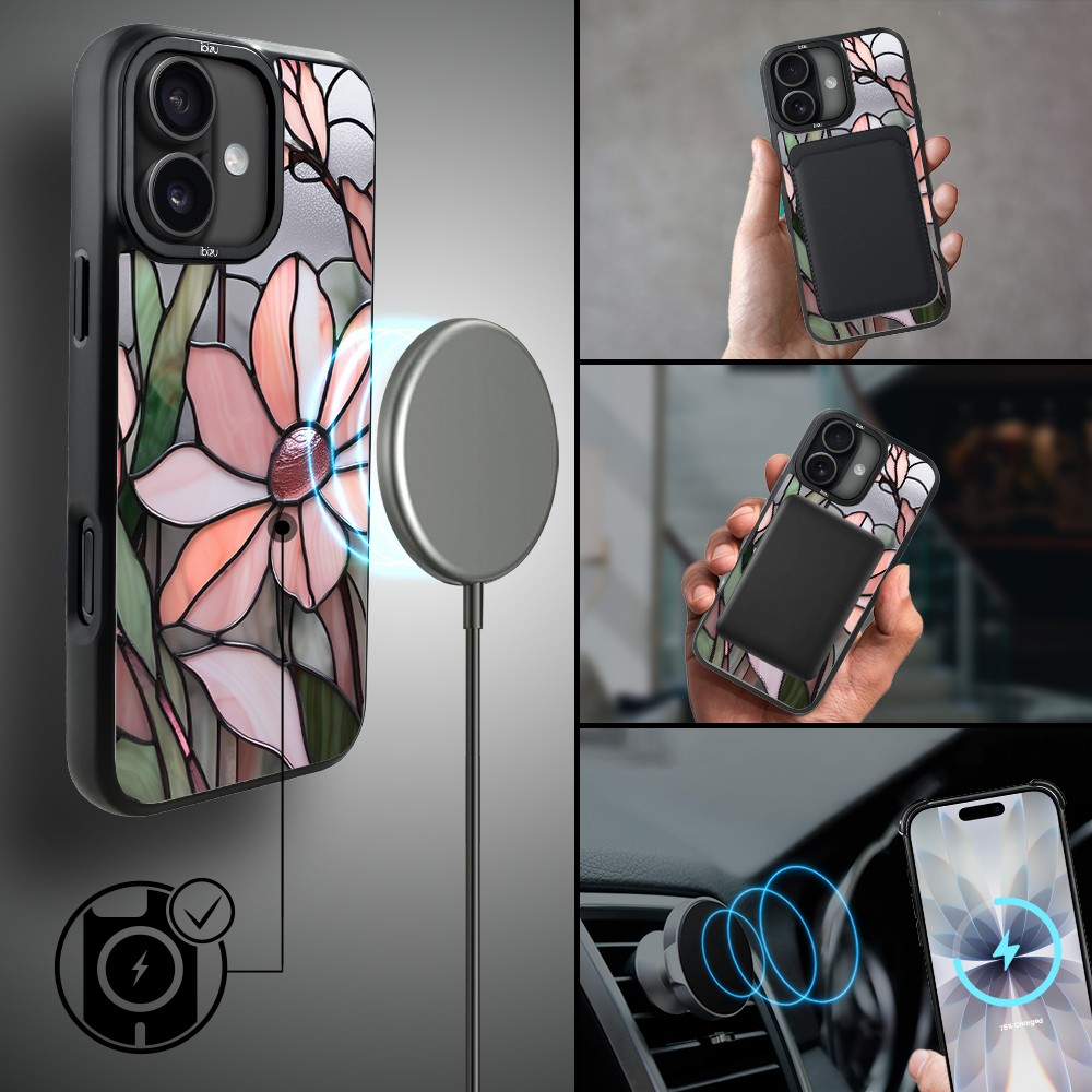 Etui do iPhone 17 IBIZU DropGuard Matt z MagSafe, Barwy Szkła, Różowa magnolia (3)
