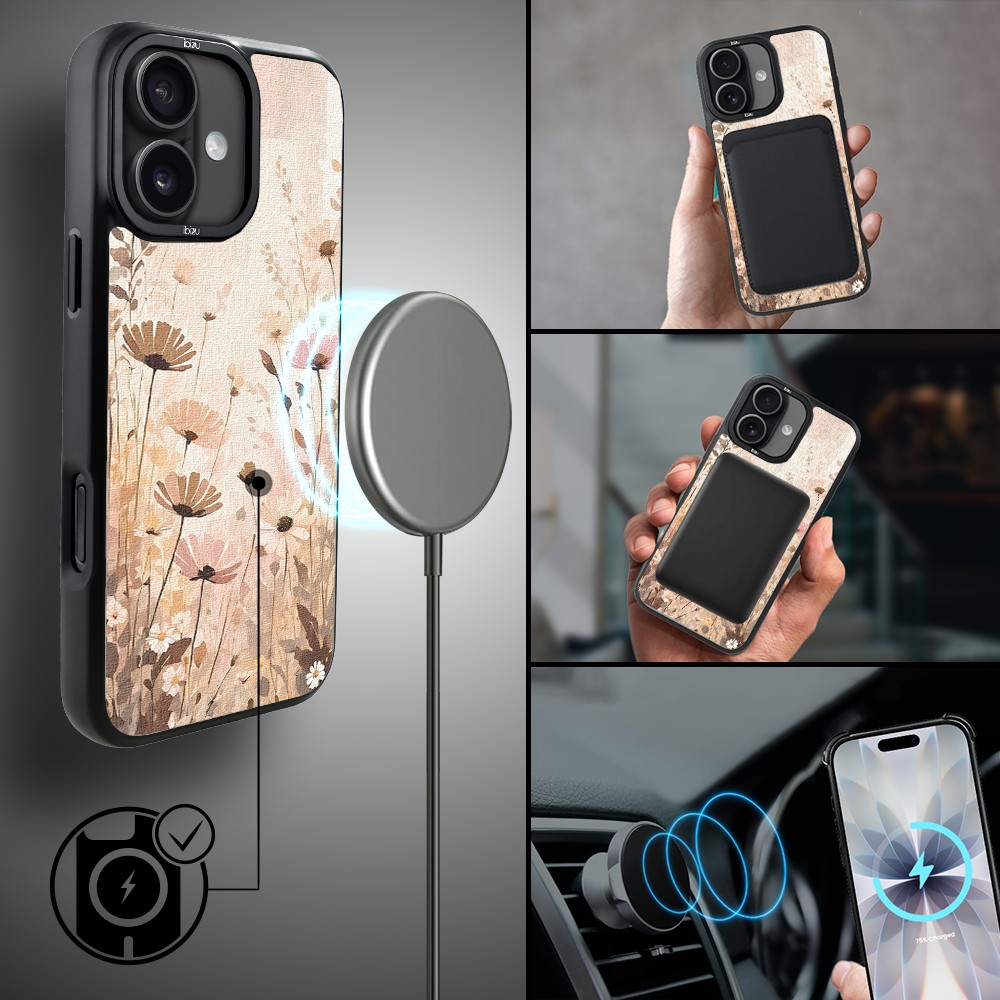 Etui do iPhone 17 IBIZU DropGuard Matt z MagSafe, Boho, Kwiatowa łąka (3)
