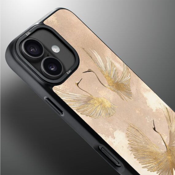 Etui do iPhone 17 IBIZU DropGuard Matt z MagSafe, Boho, Złote żurawie (1)