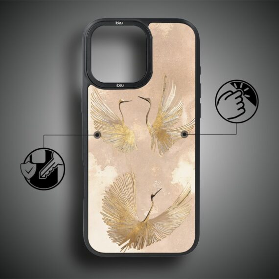 Etui do iPhone 17 IBIZU DropGuard Matt z MagSafe, Boho, Złote żurawie (3)