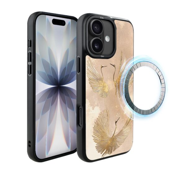 Etui do iPhone 17 IBIZU DropGuard Matt z MagSafe, Boho, Złote żurawie (4)