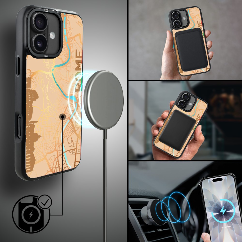 Etui do iPhone 17 IBIZU DropGuard Matt z MagSafe, Mapy Świata, Rome (5)
