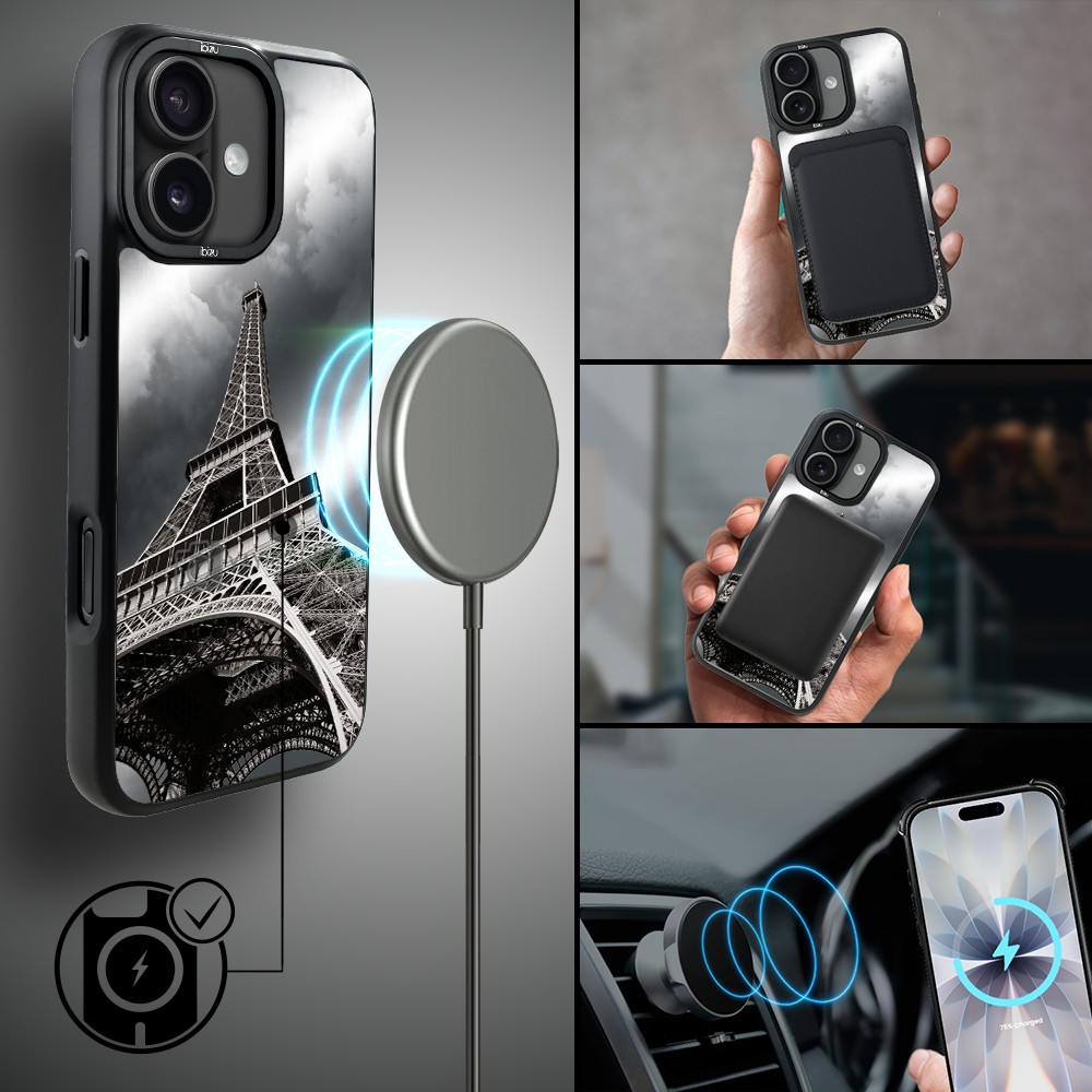 Etui do iPhone 17 IBIZU DropGuard Matt z MagSafe, Noir City, Wieża Eiffla (2)