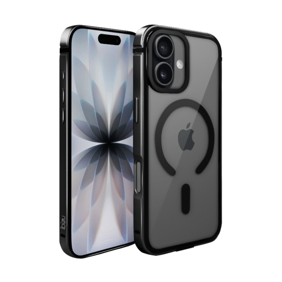 Etui do iPhone 17 IBIZU Elite Skin z MagSafe, krystalicznie czyste z metalową ramką, czarne (2)