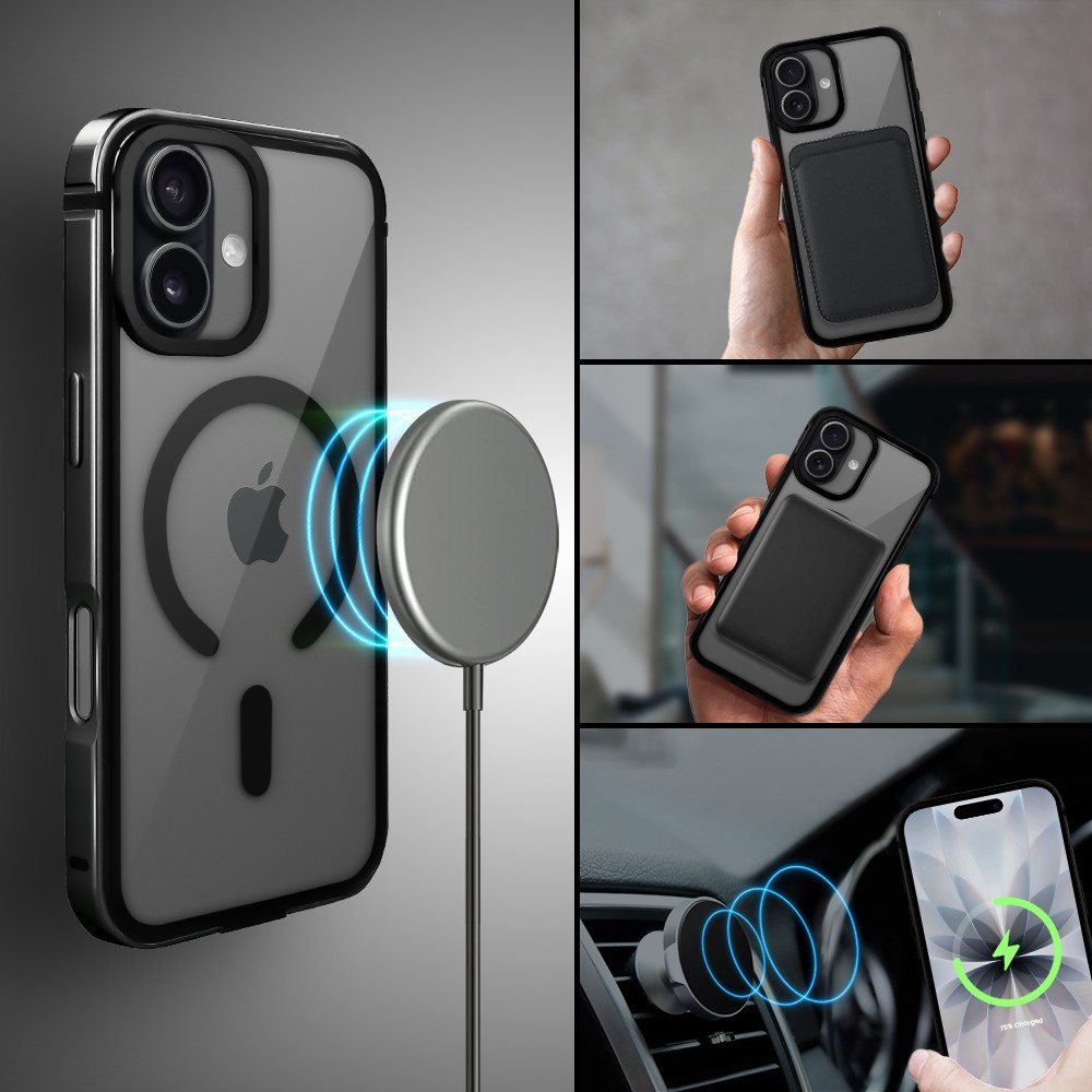 Etui do iPhone 17 IBIZU Elite Skin z MagSafe, krystalicznie czyste z metalową ramką, czarne (4)