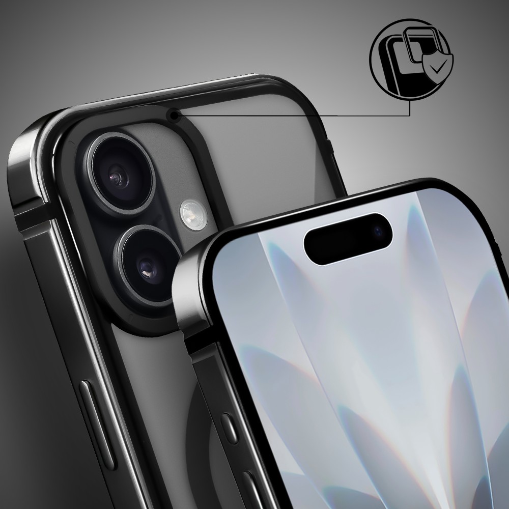 Etui do iPhone 17 IBIZU Elite Skin z MagSafe, krystalicznie czyste z metalową ramką, czarne (6)