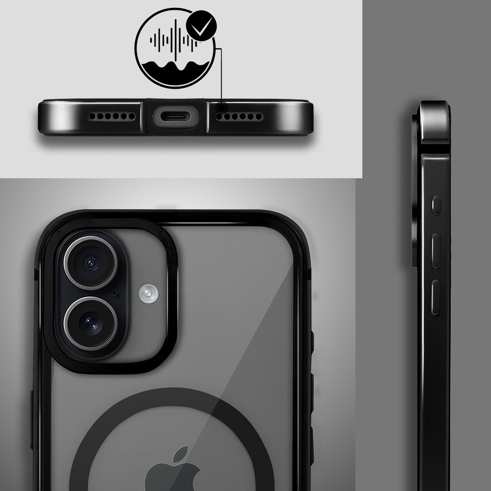 Etui do iPhone 17 IBIZU Elite Skin z MagSafe, krystalicznie czyste z metalową ramką, czarne (7)