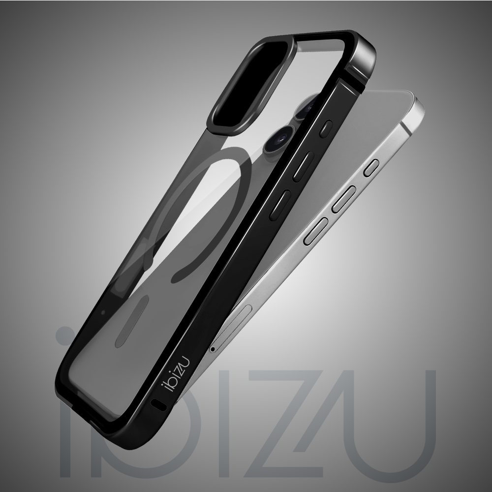 Etui do iPhone 17 IBIZU Elite Skin z MagSafe, krystalicznie czyste z metalową ramką, czarne (9)