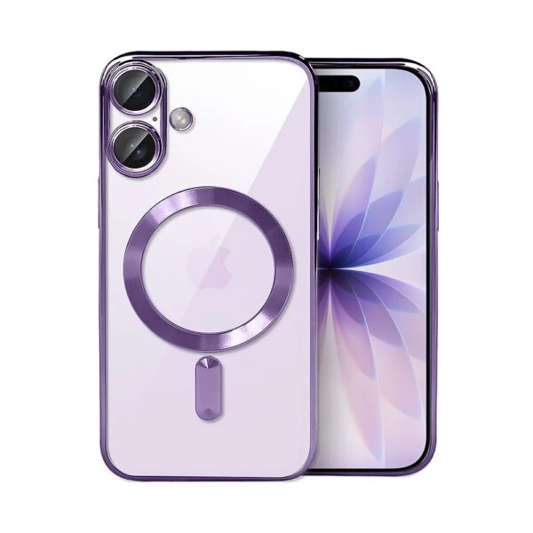 Etui do iPhone 17 MagSafe Luxury Protect przeźroczyste, hybrydowa ochrona kamery, fioletowe