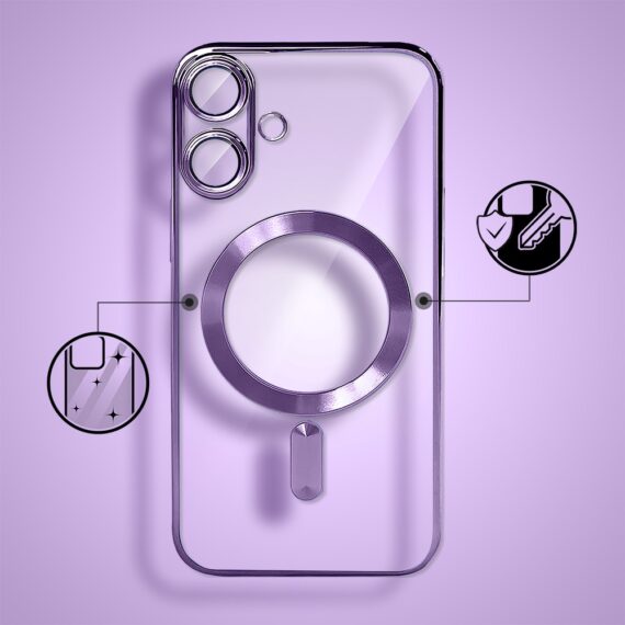 Etui do iPhone 17 MagSafe Luxury Protect przeźroczyste, hybrydowa ochrona kamery, fioleto (7)