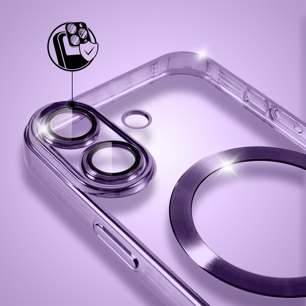 Etui do iPhone 17 MagSafe Luxury Protect przeźroczyste, hybrydowa ochrona kamery, fioletowe (1)