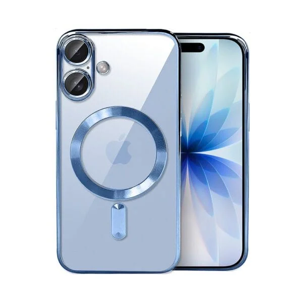 Etui do iPhone 17 MagSafe Luxury Protect przeźroczyste, hybrydowa ochrona kamery, niebieskie
