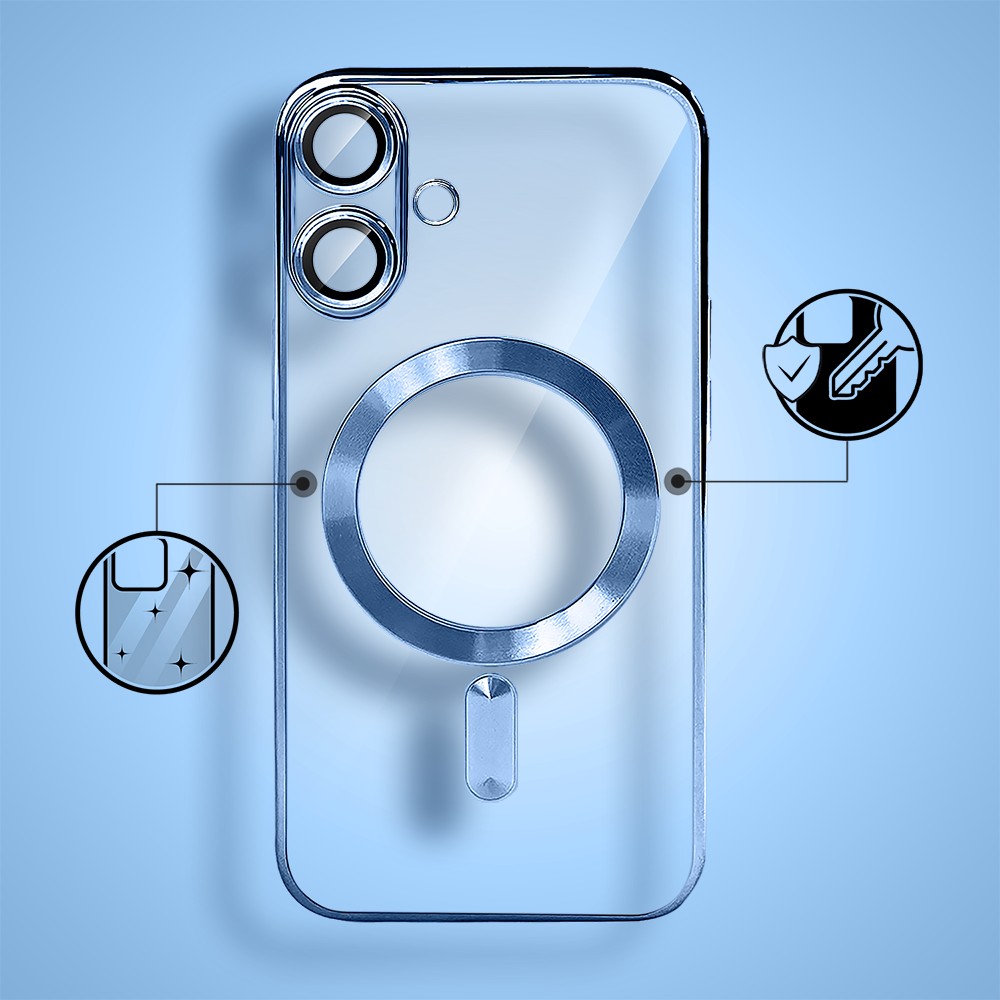 Etui do iPhone 17 MagSafe Luxury Protect przeźroczyste, hybrydowa ochrona kamery, niebieskie Artboard 2