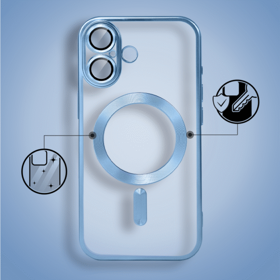 Etui do iPhone 17 MagSafe Luxury Protect przeźroczyste, z osłoną aparatu, Titanium Finish, niebieskie (5)