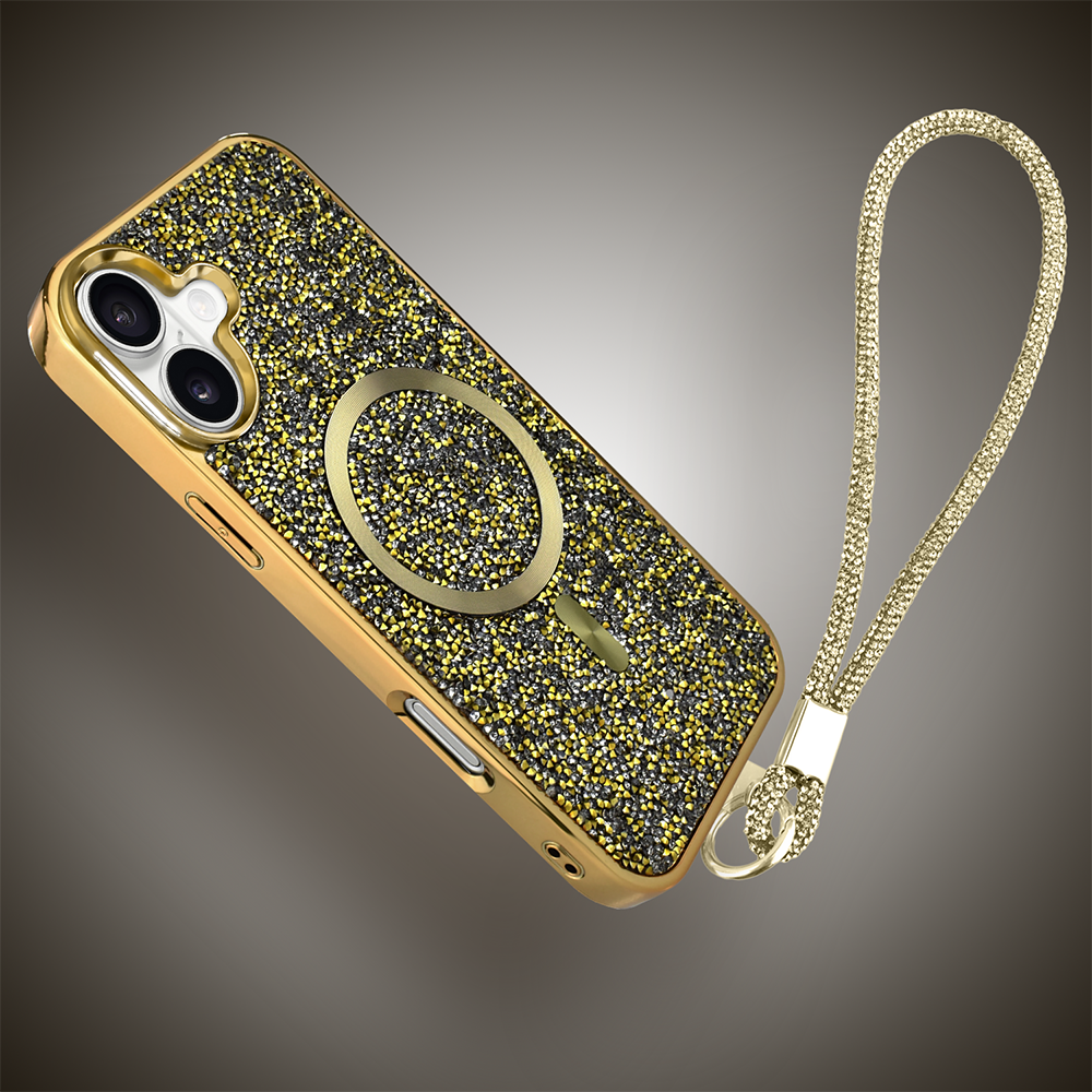 Etui do iPhone 17 MagSafe Tresury Case, diamentowe, z błyszczącą ramką, złote (3)