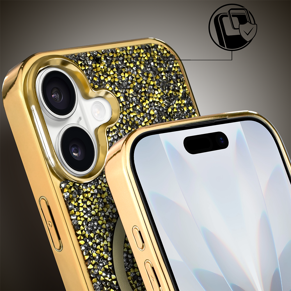 Etui do iPhone 17 MagSafe Tresury Case, diamentowe, z błyszczącą ramką, złote (4)
