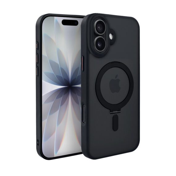 Etui do iPhone 17 Metal Cam MagSafe Stand z podstawką, twarde, półprzeźroczyste, czarne (6)