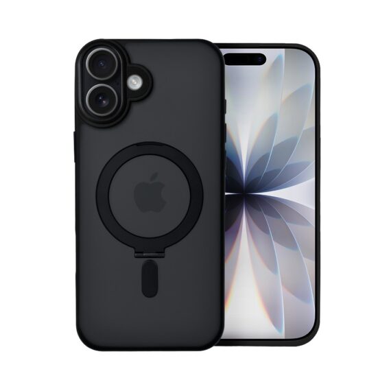 Etui do iPhone 17 Metal Cam MagSafe Stand z podstawką, twarde, półprzeźroczyste, czarne (7)