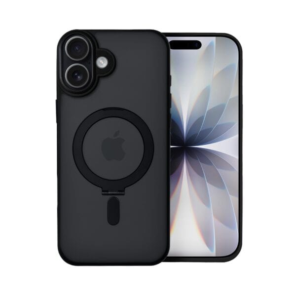 Etui do iPhone 17 Metal Cam MagSafe Stand z podstawką, twarde, półprzeźroczyste, czarne