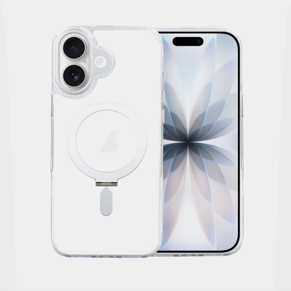 Etui do iPhone 17 Metal Clear Cam MagSafe Stand z podstawką, twarde, przeźroczyste (4)