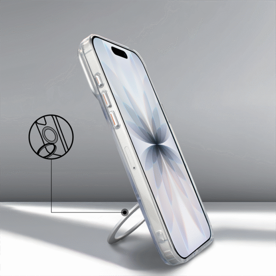 Etui do iPhone 17 Metal Clear Cam MagSafe Stand z podstawką, twarde, przeźroczyste (5)