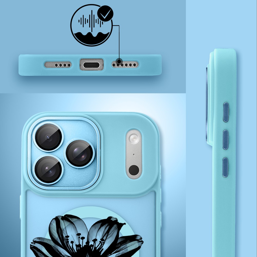 Etui do iPhone 17 Pro Color Flush z MagSafe, z osłoną aparatu, czarny kwiat, błękitne2