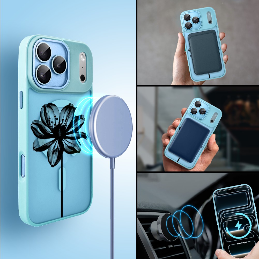 Etui do iPhone 17 Pro Color Flush z MagSafe, z osłoną aparatu, czarny kwiat, błękitne5