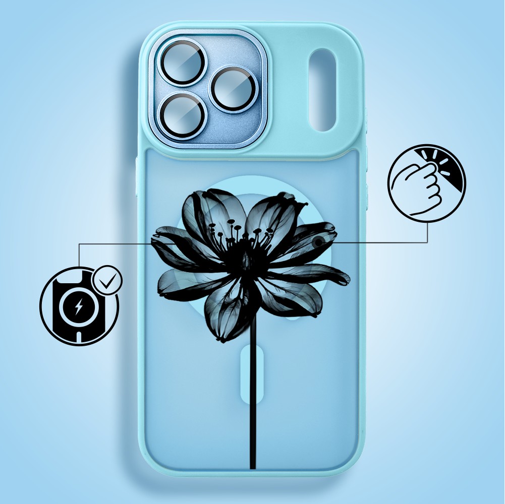 Etui do iPhone 17 Pro Color Flush z MagSafe, z osłoną aparatu, czarny kwiat, błękitne6