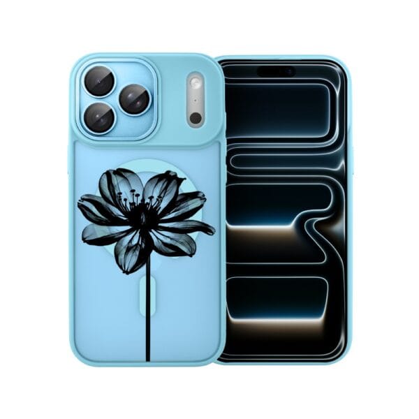Etui do iPhone 17 Pro Color Flush z MagSafe, z osłoną aparatu, czarny kwiat, błękitne