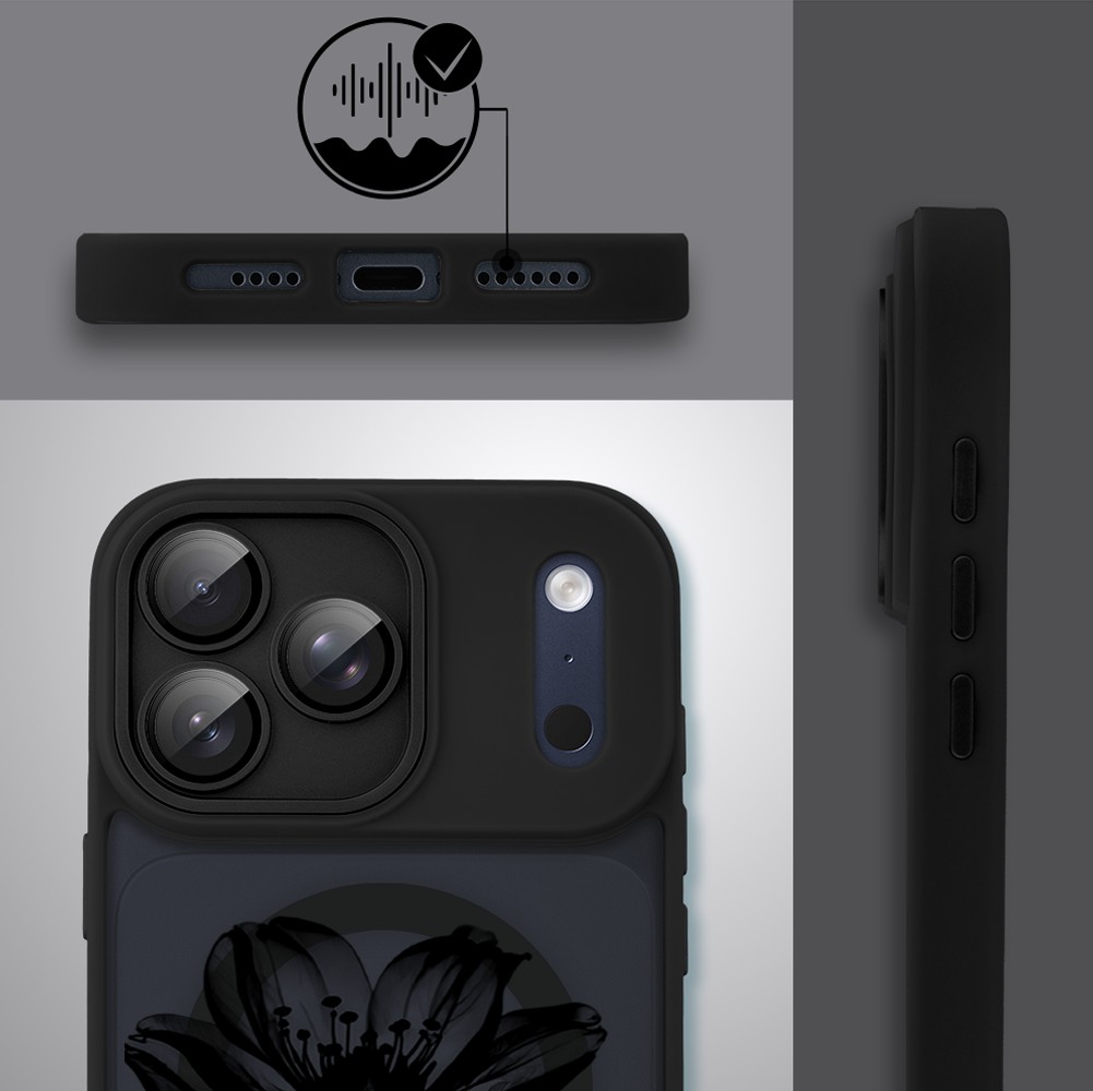 Etui do iPhone 17 Pro Color Flush z MagSafe, z osłoną aparatu, czarny kwiat, czarne2