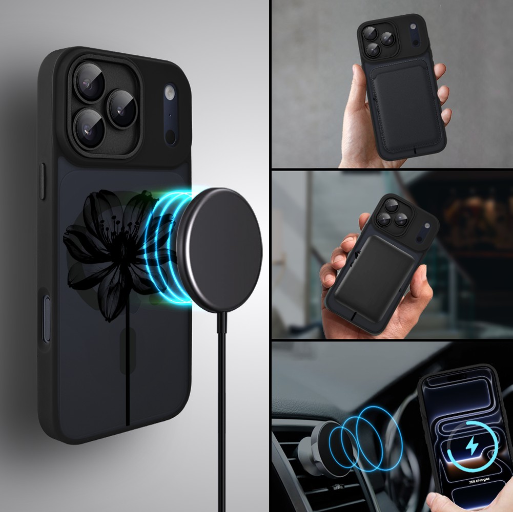Etui do iPhone 17 Pro Color Flush z MagSafe, z osłoną aparatu, czarny kwiat, czarne5