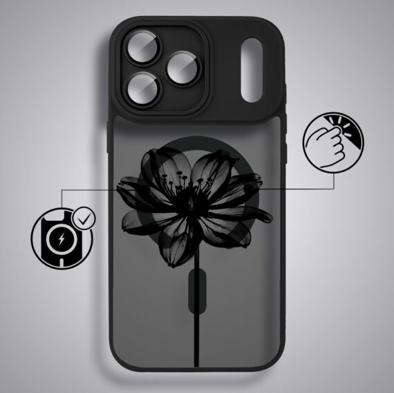 Etui do iPhone 17 Pro Color Flush z MagSafe, z osłoną aparatu, czarny kwiat, czarne6 Etui do iPhone 17 Pro Color Flush z MagSafe, z osłoną aparatu, czarny kwiat, czarne6