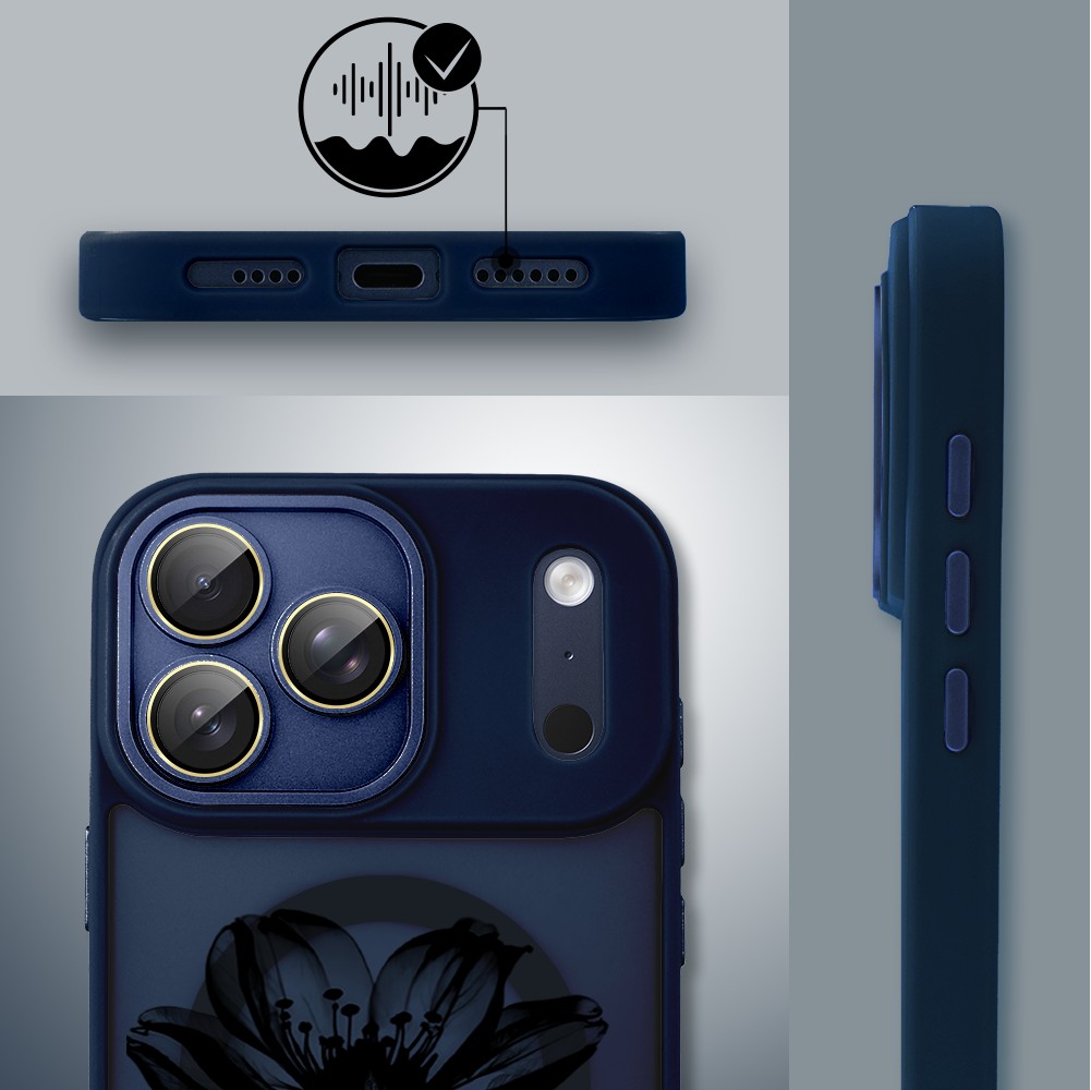Etui do iPhone 17 Pro Color Flush z MagSafe, z osłoną aparatu, czarny kwiat, granatowe2