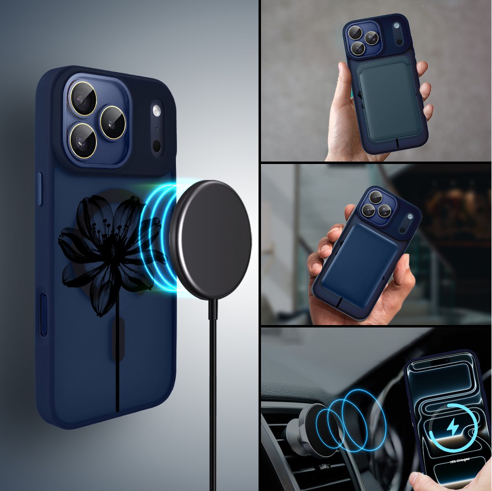 Etui do iPhone 17 Pro Color Flush z MagSafe, z osłoną aparatu, czarny kwiat, granatowe5