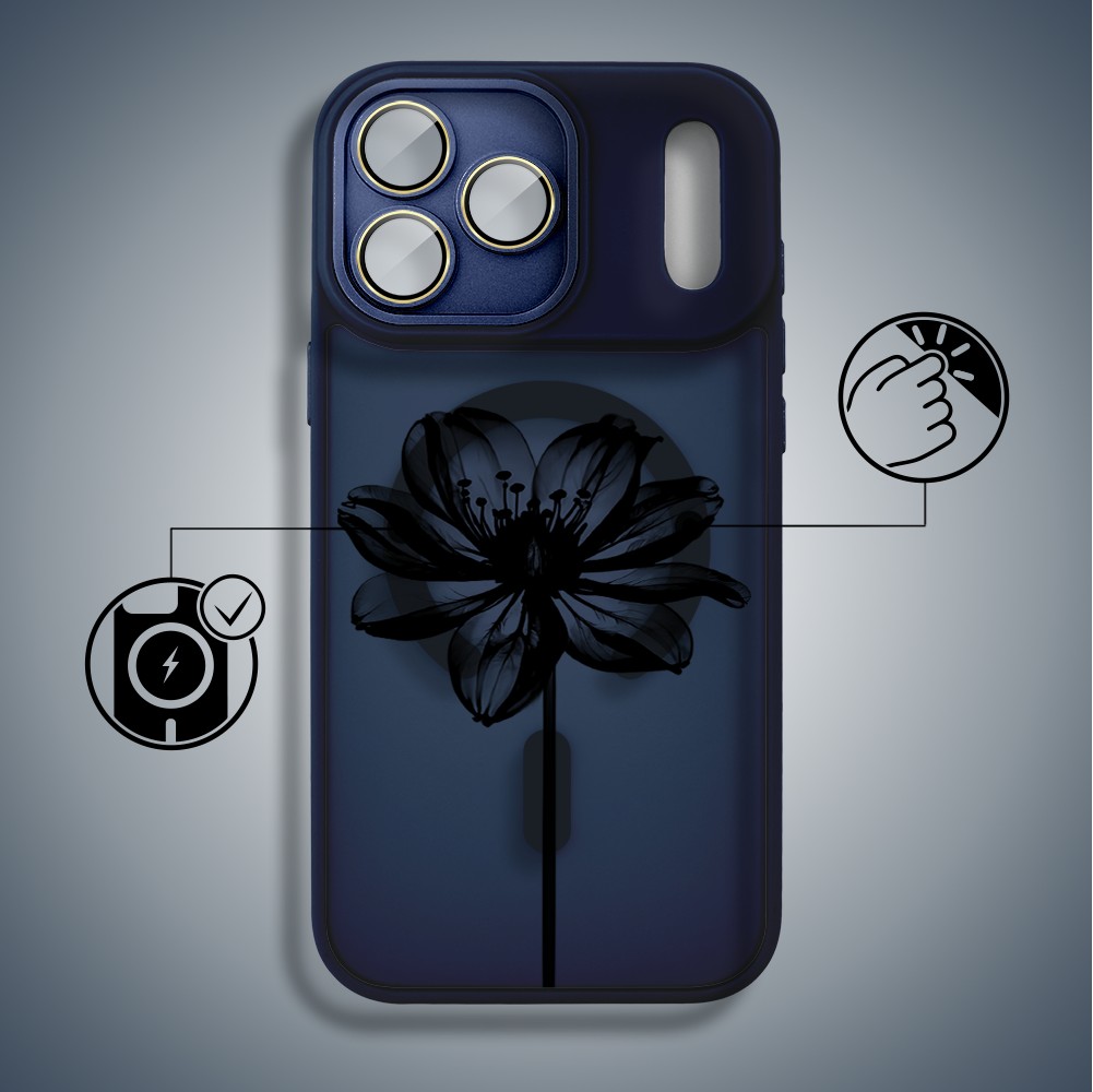 Etui do iPhone 17 Pro Color Flush z MagSafe, z osłoną aparatu, czarny kwiat, granatowe6
