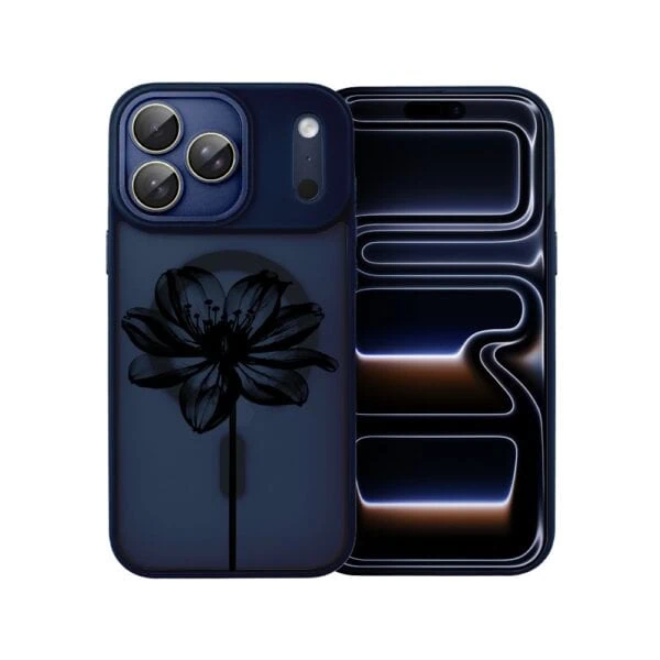 Etui do iPhone 17 Pro Color Flush z MagSafe, z osłoną aparatu, czarny kwiat, granatowe