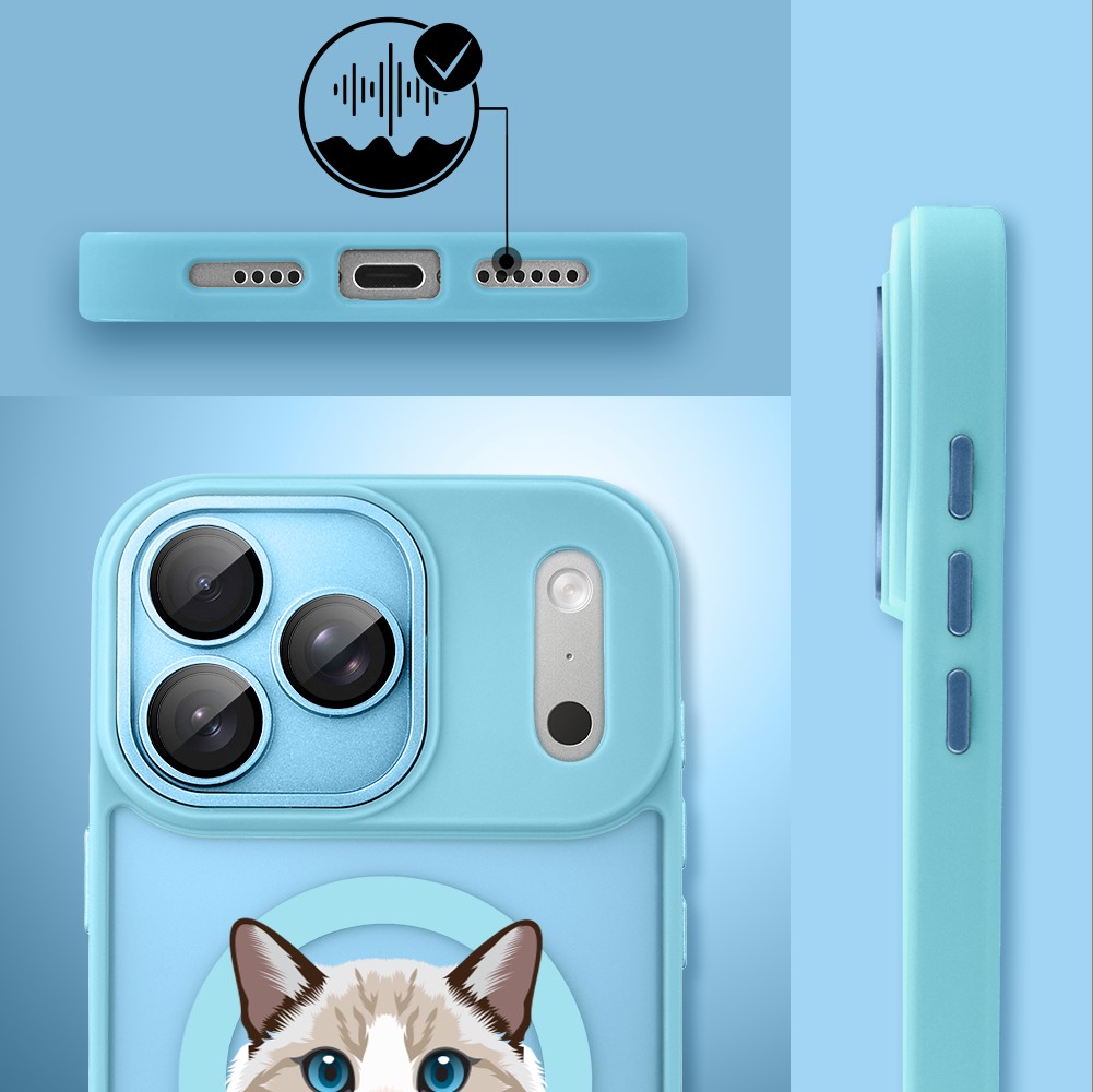 Etui do iPhone 17 Pro Color Flush z MagSafe, z osłoną aparatu, kot birmański, błękitne2