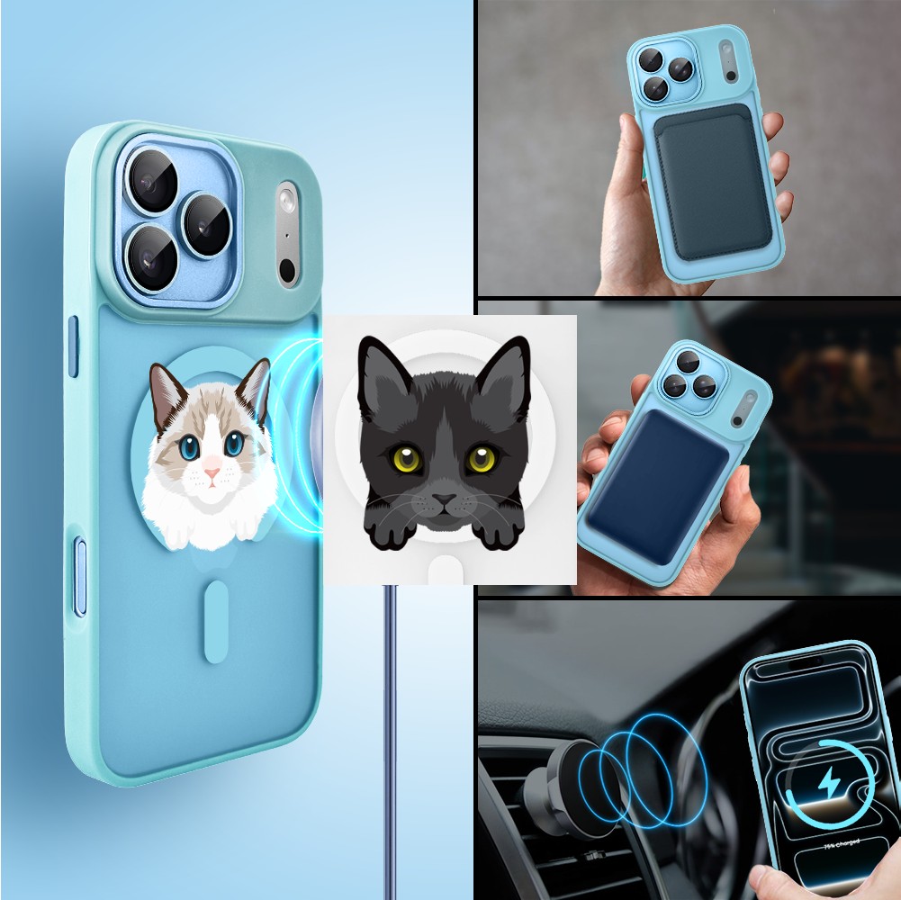 Etui do iPhone 17 Pro Color Flush z MagSafe, z osłoną aparatu, kot birmański, błękitne5
