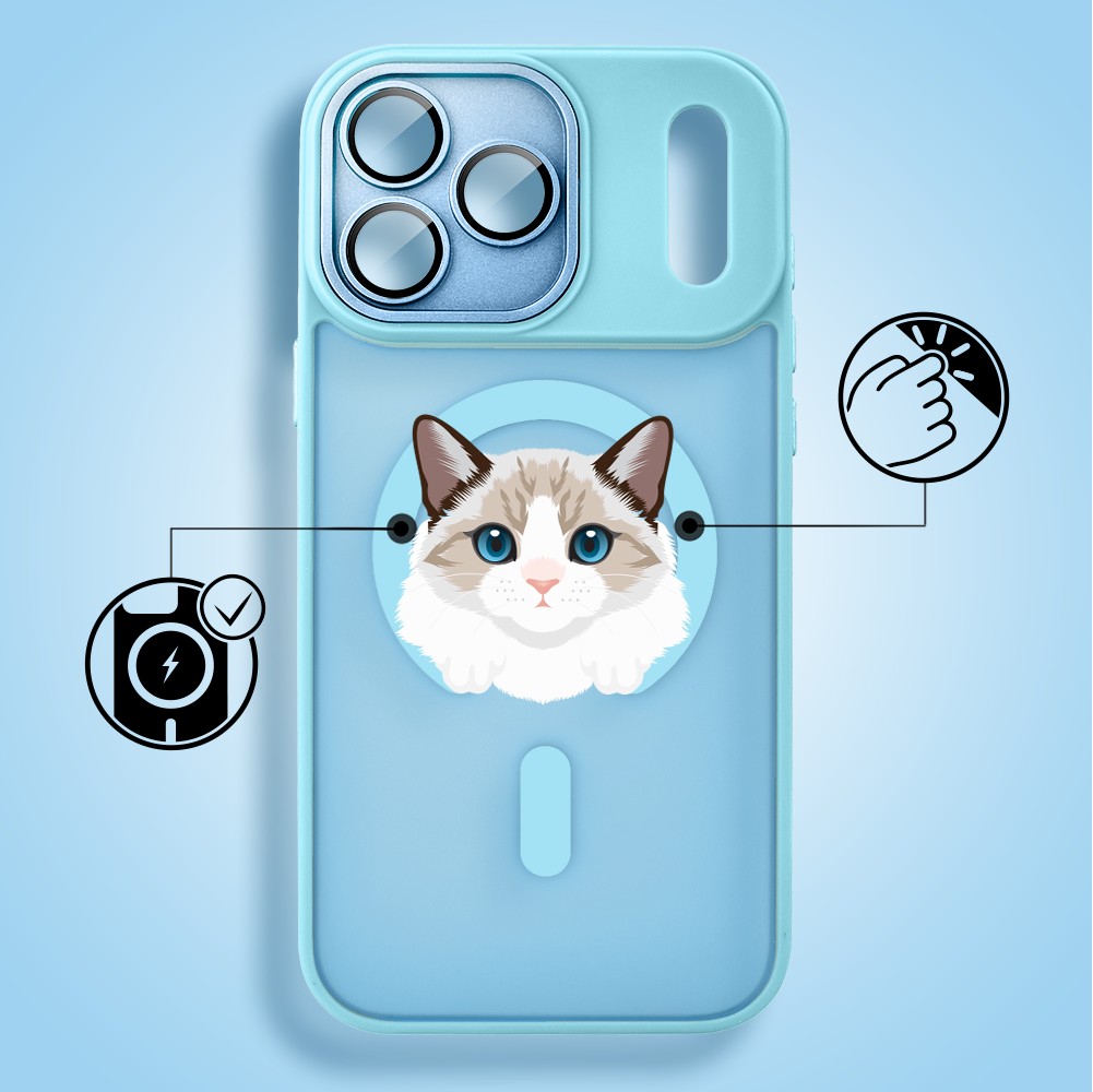 Etui do iPhone 17 Pro Color Flush z MagSafe, z osłoną aparatu, kot birmański, błękitne6