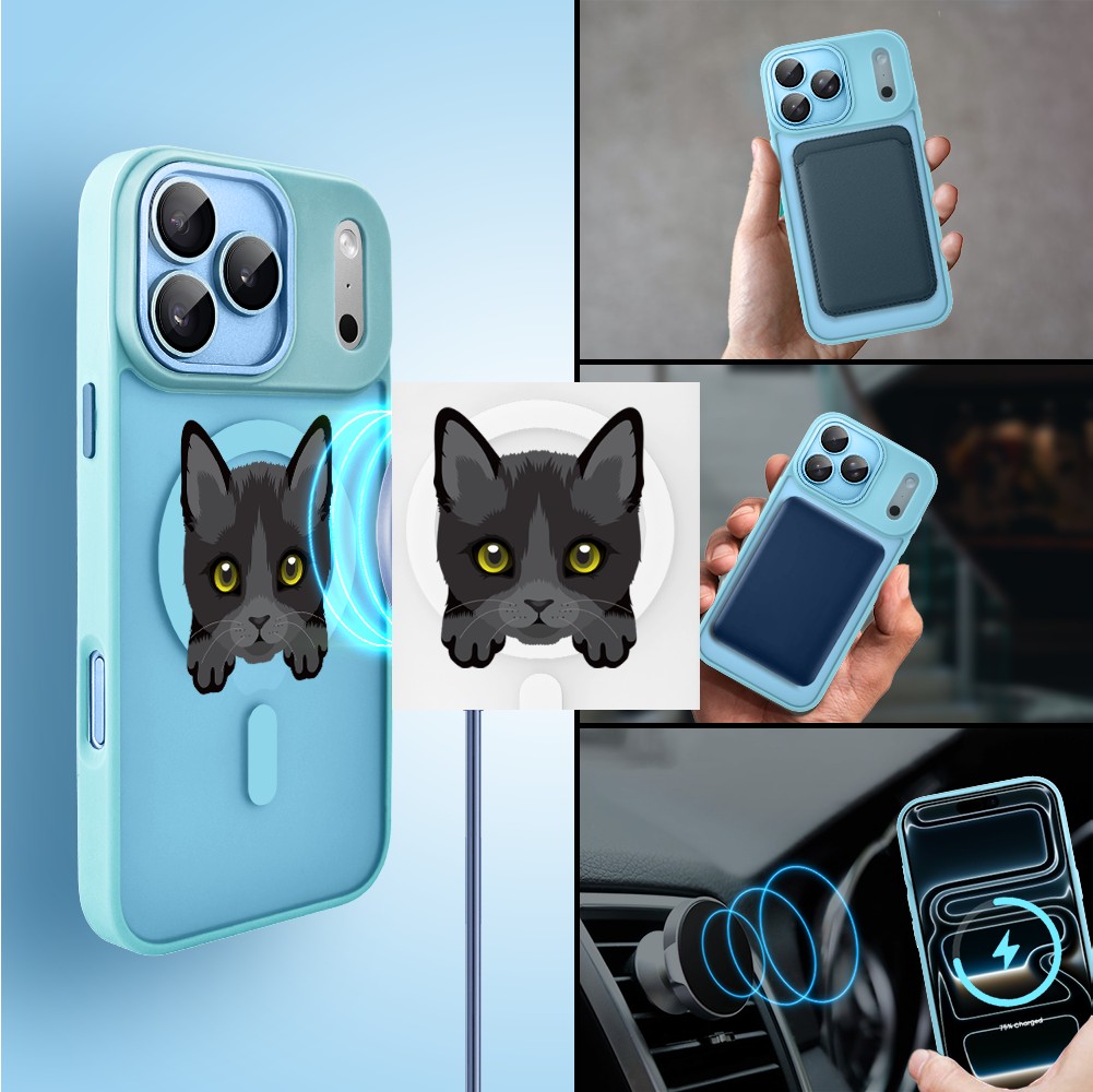 Etui do iPhone 17 Pro Color Flush z MagSafe, z osłoną aparatu, kot bombajski, błękitne5