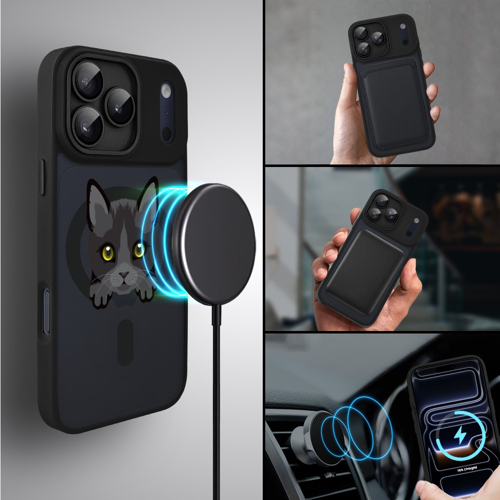 Etui do iPhone 17 Pro Color Flush z MagSafe, z osłoną aparatu, kot bombajski, czarne5
