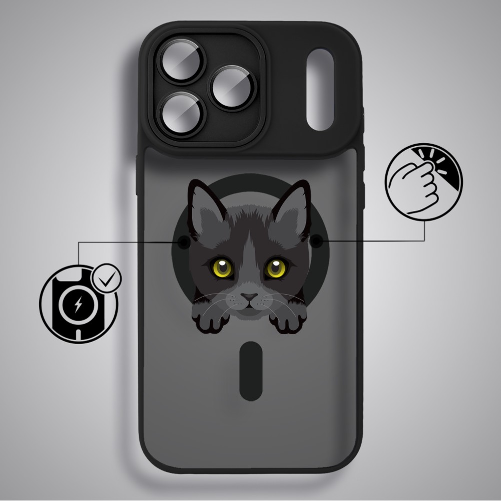 Etui do iPhone 17 Pro Color Flush z MagSafe, z osłoną aparatu, kot bombajski, czarne6