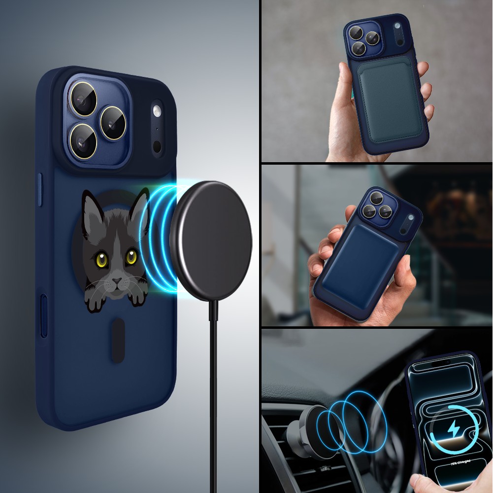 Etui do iPhone 17 Pro Color Flush z MagSafe, z osłoną aparatu, kot bombajski, granatowe5